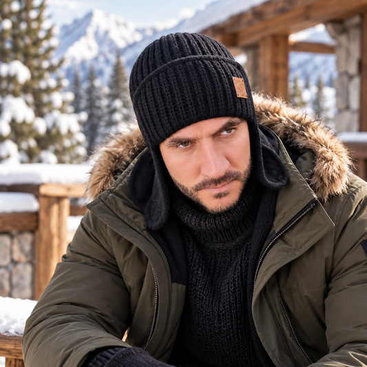 black Men’s Cashmere Earflap Trapper Hat