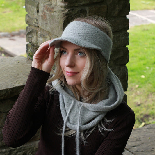 grey Cashmere Peak Headband for Women | Warm Winter Ear Warmer | Soft Knit Visor Hairband | Cozy Gift for Her