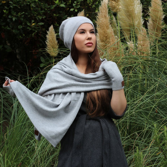 grey Cashmere scarf, Wide and long women's, men's cashmere scarf, Gift for her, Gift for him