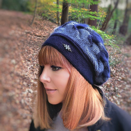 blue Women’s Double-Layer Cashmere & Angora Beret