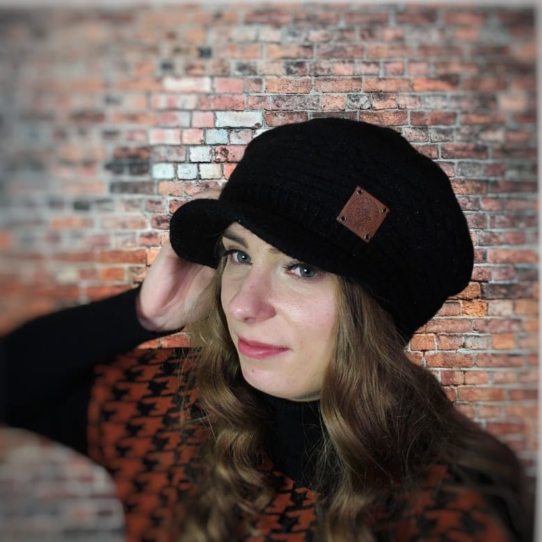 black Women’s Winter Cashmere Peak Hat – Warm Visor Beanie, Soft Cashmere Double Layer Hat for Women, Luxury Gift for Her