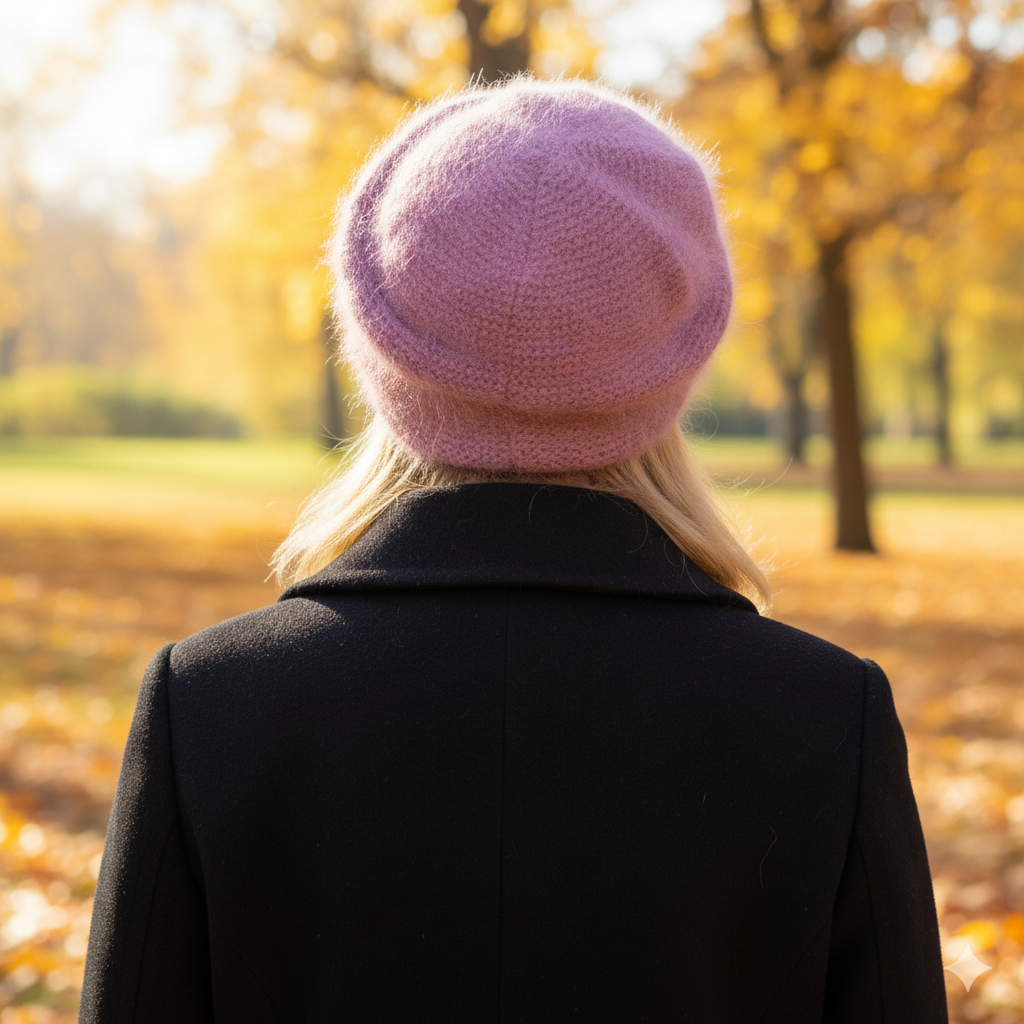 Women’s Angora Wool Winter Hat – Double Layer Warm Beanie, Cozy Gift for Mom or Grandma