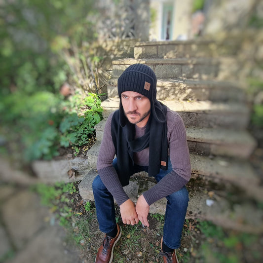 black Men’s Winter Cashmere Earflap Hat – Soft Trapper Style Beanie, Lightweight and Cozy Cold Weather Hat, Stylish Gift for Him