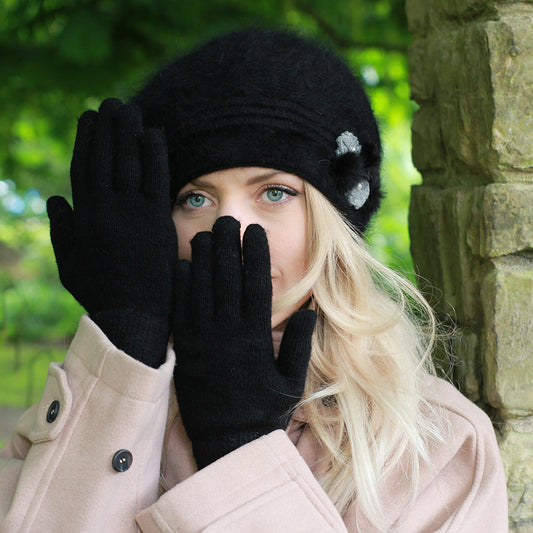 black Wool Winter Beret – Warm Double-Layer French Style Hat, Cozy Gift for Her, Mum or Grandma