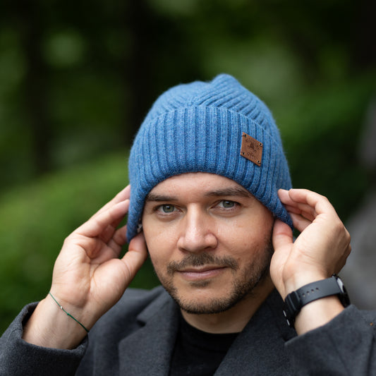 blue 100% Mulberry Silk Lined Men’s Cashmere Hat