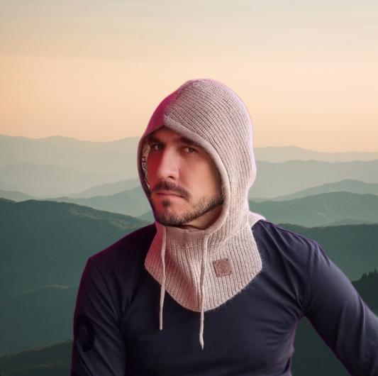 brown Silk-Lined Cashmere Winter Hood Hat for Men – Soft Knit Balaclava Style, Warm Hooded Beanie, Cozy Head Cover, Luxury Gift for Him