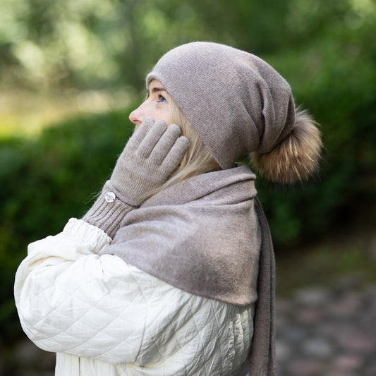 brown Women’s Double-Layer Cashmere Beanie – 2-in-1 Style