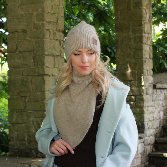 brown Women’s Winter Cashmere Hat and Neck Warmer Set – Soft Warm Beanie & Snood Gift for Her, Cozy 2-Piece Cold Weather Accessory