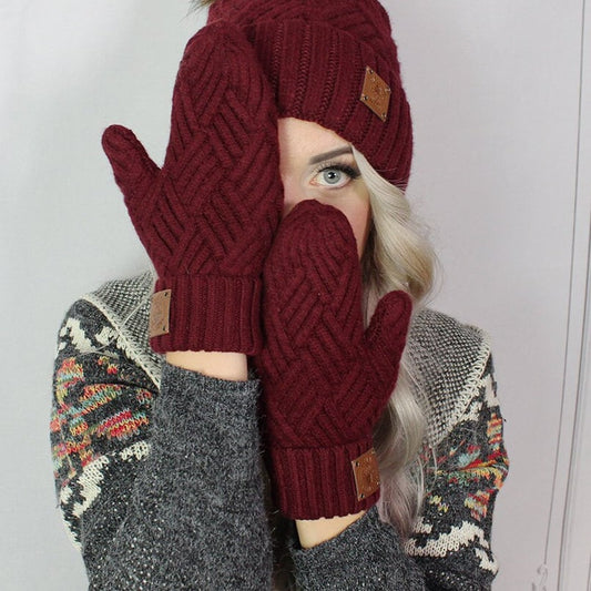 burgundy Women's cashmere hat and mittens set, Cashmere hat, Warm and soft winter cashmere set for womens. Gift for her.