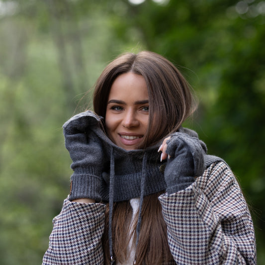 dark grey Cashmere Winter Balaclava – Women’s Oversized Hood Hat