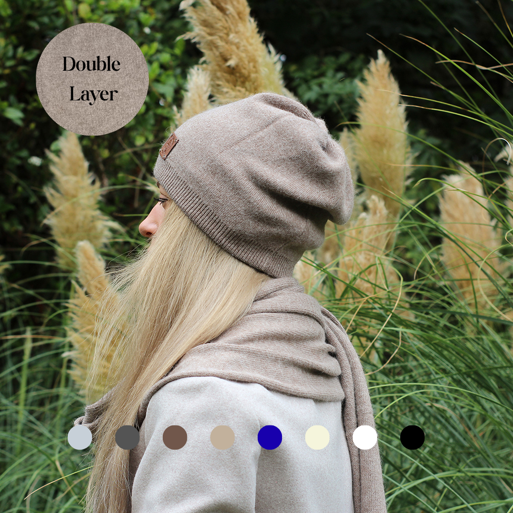 brown Cashmere Winter Hat for Women – Soft Double Layer Beanie, Warm and Breathable Knit Hat, Elegant Cold Weather Gift for Her, Minimalist Style