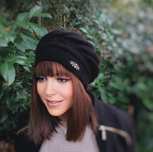 Cashmere beret, double layer warm women hat, angora beret, knit ladies hat