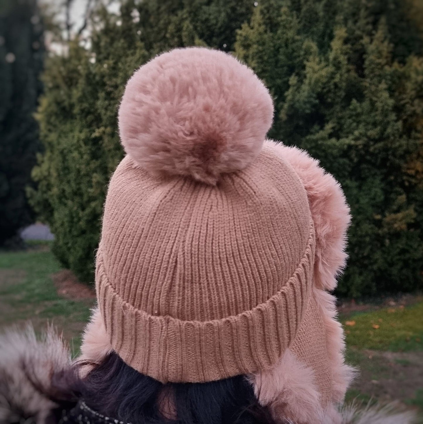 Earflap kid's winter hat, Faux fur beanie, Windproof pom pom boys hat, Girl's hat, Gift for kids