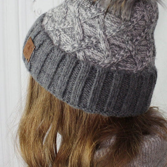 Bonnet d'hiver en laine pour femme, bonnet d'hiver à pompon en fausse fourrure, cadeau pour elle