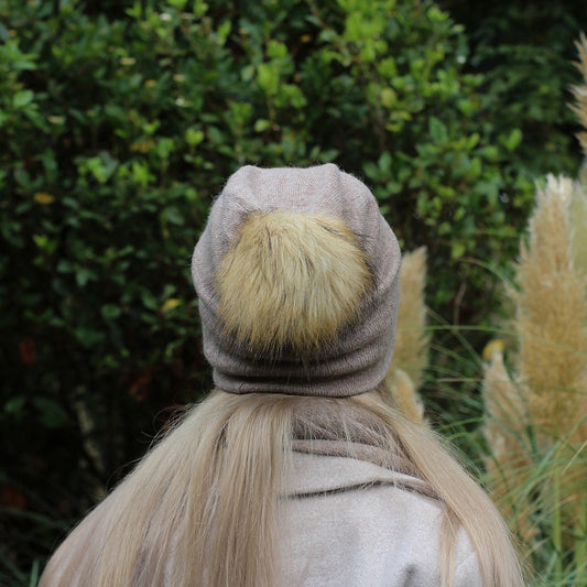 Cashmere set: Faux fur pom pom hat, gloves, scarf, Cashmere beanie, Knit set, Warm and soft women winter cashmere set, Gift for her.