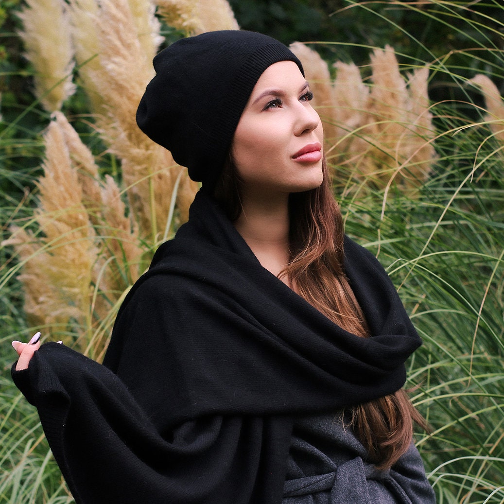 Cashmere Winter Hat for Women – Soft Double Layer Beanie, Warm and Breathable Knit Fox Fur Pom Pom Hat, Elegant Cold Weather Gift for Her