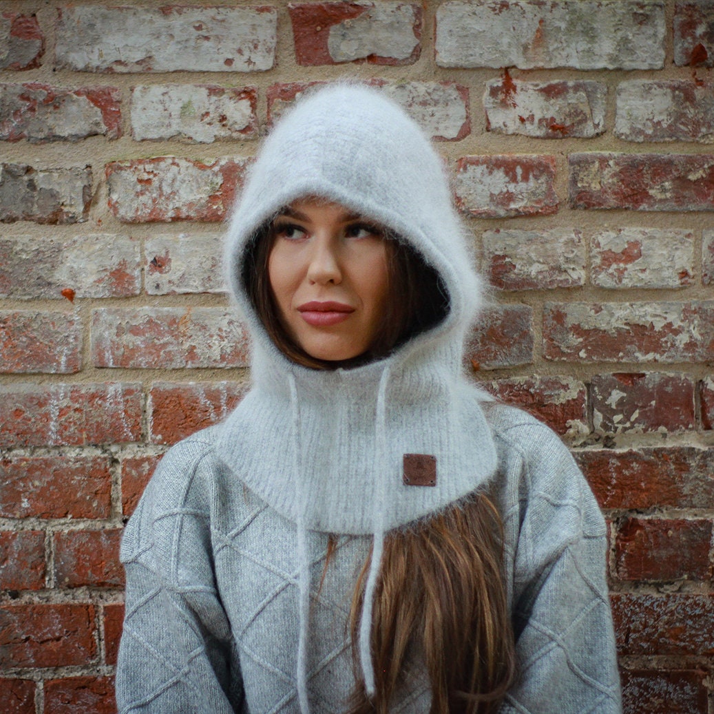 Cashmere Winter Hood Hat for Women – Warm Hooded Beanie, Soft Knit