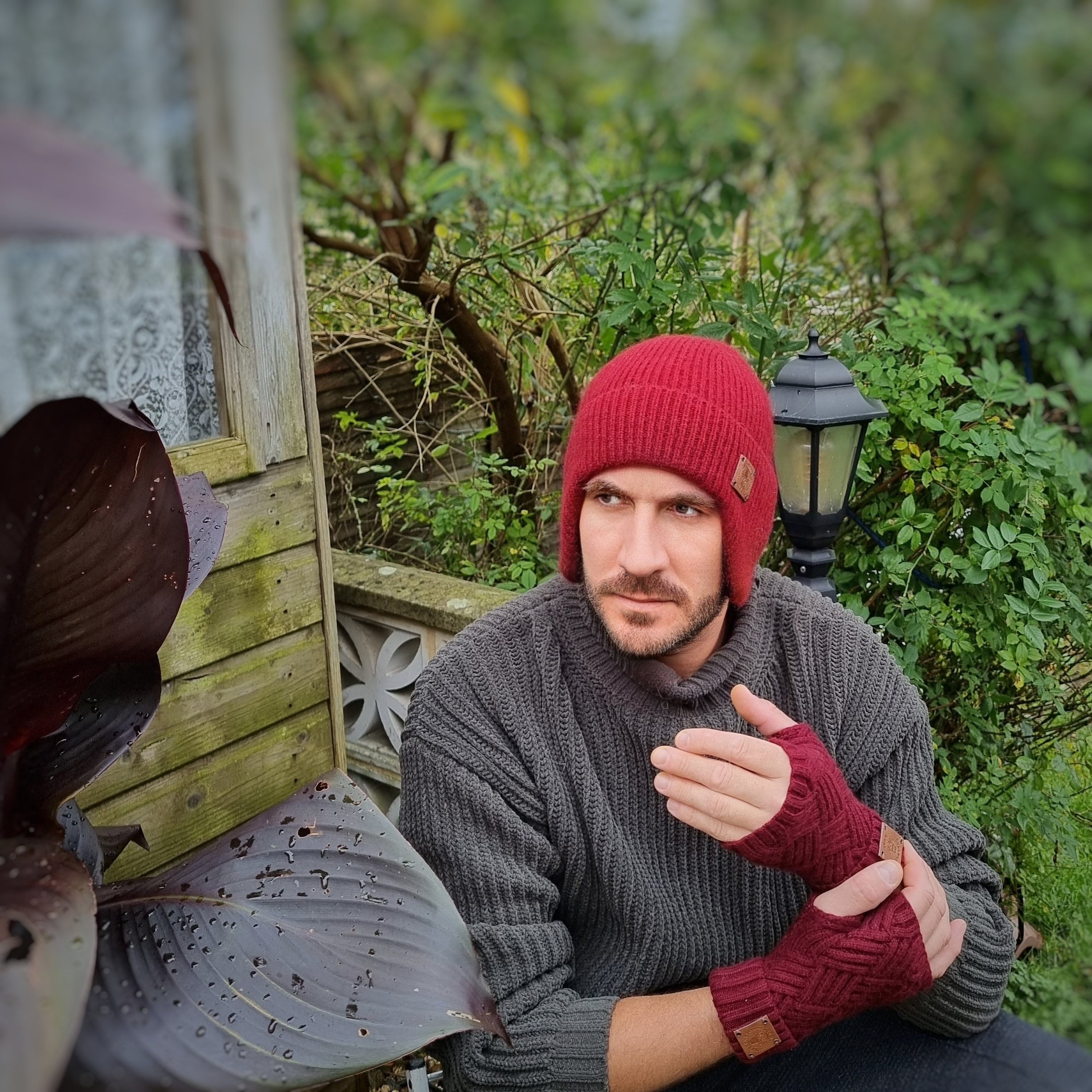 herren fingerlose handschuhe Fingerlose Handschuhe aus Kaschmir für Männer, Weiche fingerlose Flapp – BURGUNDY MODE