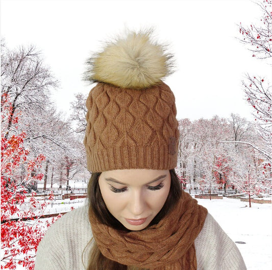 Ensemble en cachemire pour femme : bonnet à pompon en fausse fourrure, gants, écharpe, ensemble en tricot, ensemble d'hiver en cachemire pour femme, douillet et doux. Cadeau pour elle.