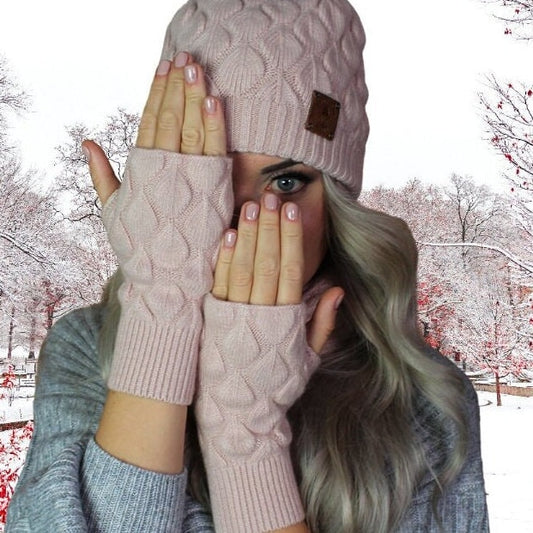 Cashmere set for women: Faux fur pom pom hat, gloves, scarf, Knit set, Cozy and soft women winter cashmere set. Gift for her.