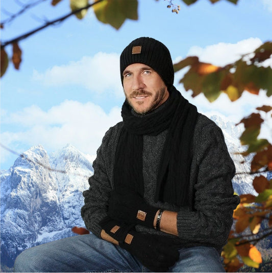 Kaschmir-Set für Herren: Mütze, Handschuhe, Schal, Strickset, gemütliches und weiches Winter-Kaschmir-Set für Herren. Geschenk für ihn.