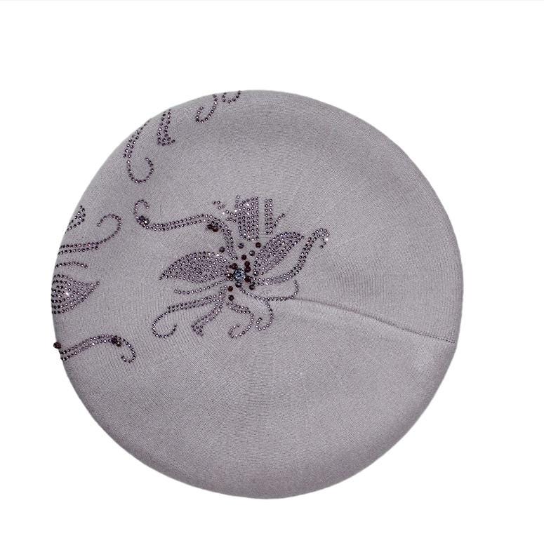 Béret en cachemire pour femme, Chapeau d'hiver pour femme, Béret en cachemire français, Béret brodé en cristal, Cadeau pour elle