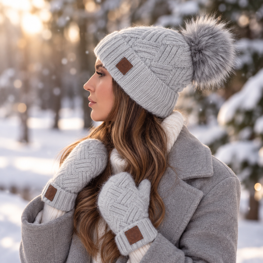 Cashmere Hat and Mittens Set for Women