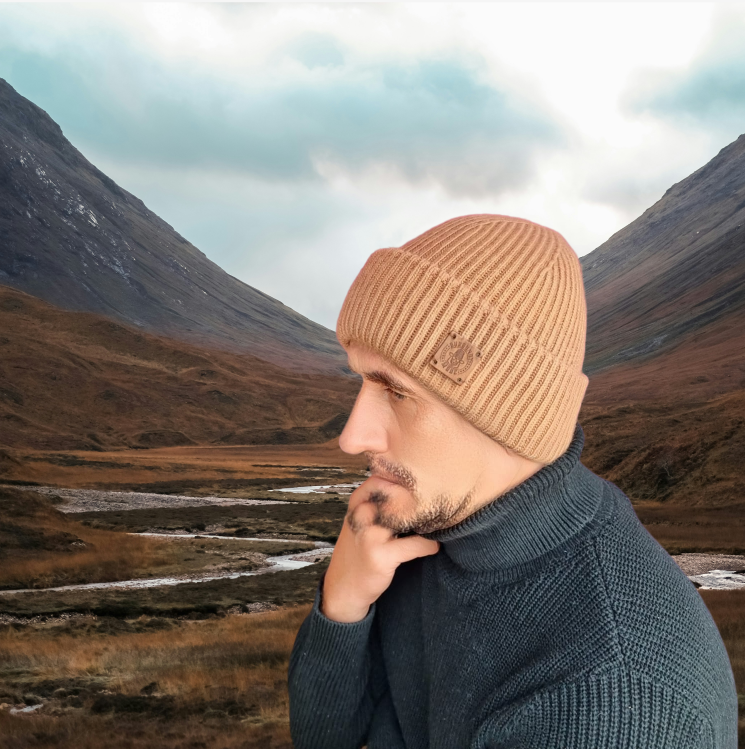 tan brown Silk-Lined Triple Layer Men’s Cashmere Hat – Hair-Friendly Winter Beanie, Cozy Gift for Him, Reduces Frizz & Breakage