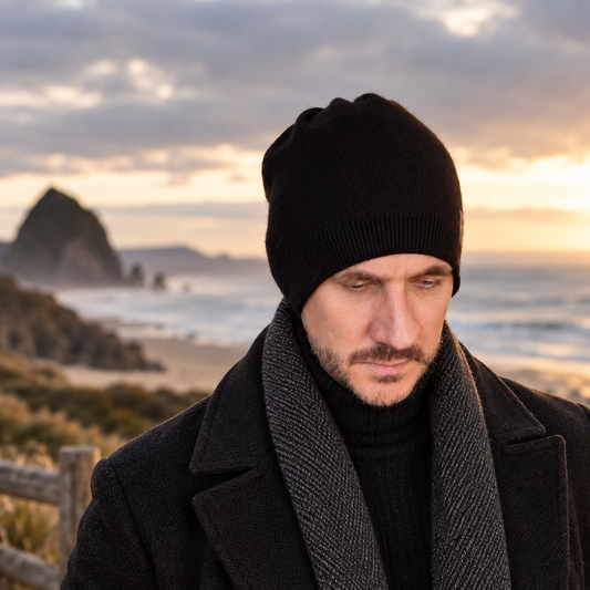 black Men's Double-Layer Cashmere Beanie