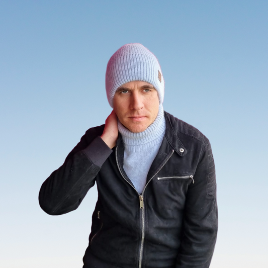 blue Men’s Winter Cashmere Hat and Neck Warmer Set – Soft Warm Beanie & Snood Gift for Him, Cozy 2-Piece Cold Weather Accessory