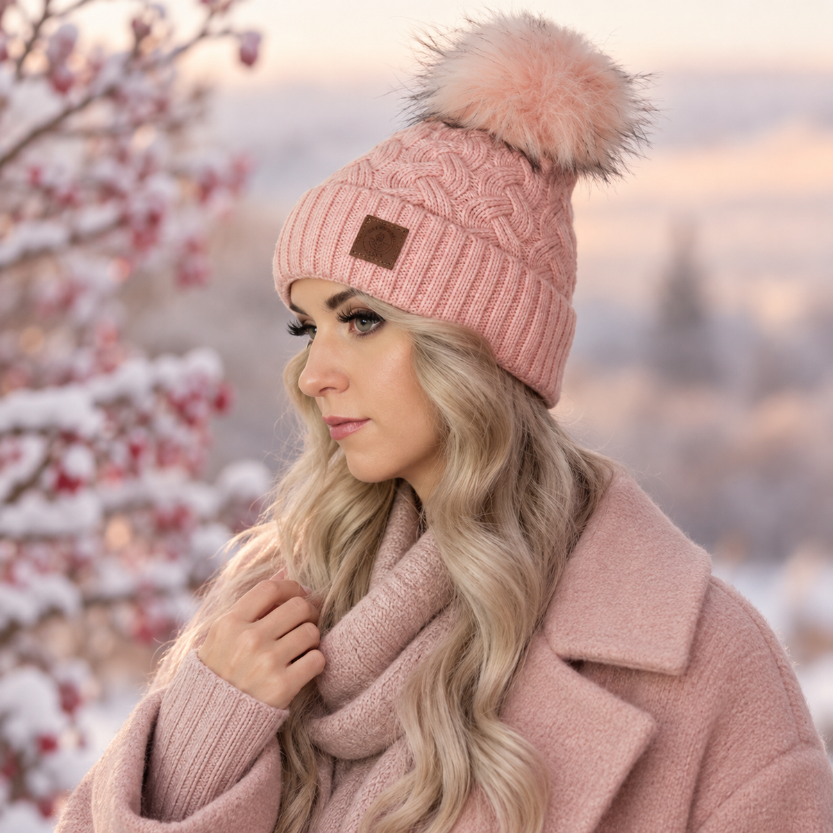 Damen Kaschmir Kunstfell Pom Pom Mütze, Gestrickte warme Winter Kaschmir Mütze für Damen, Geschenk für Sie