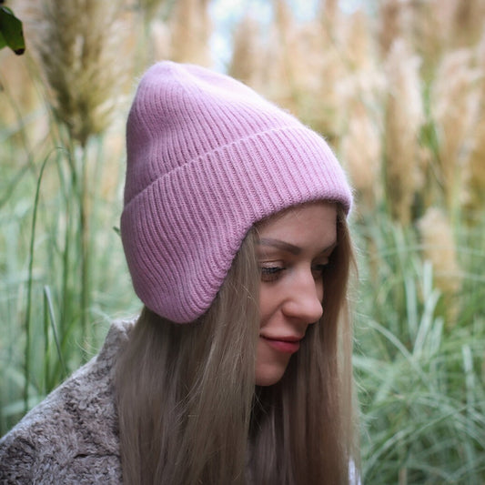 pink Women’s Woollen Winter Earflap Hat – Warm Cashmere Blend Beanie, Cozy Cold Weather Hat, Stylish Gift for Her, Unisex Design