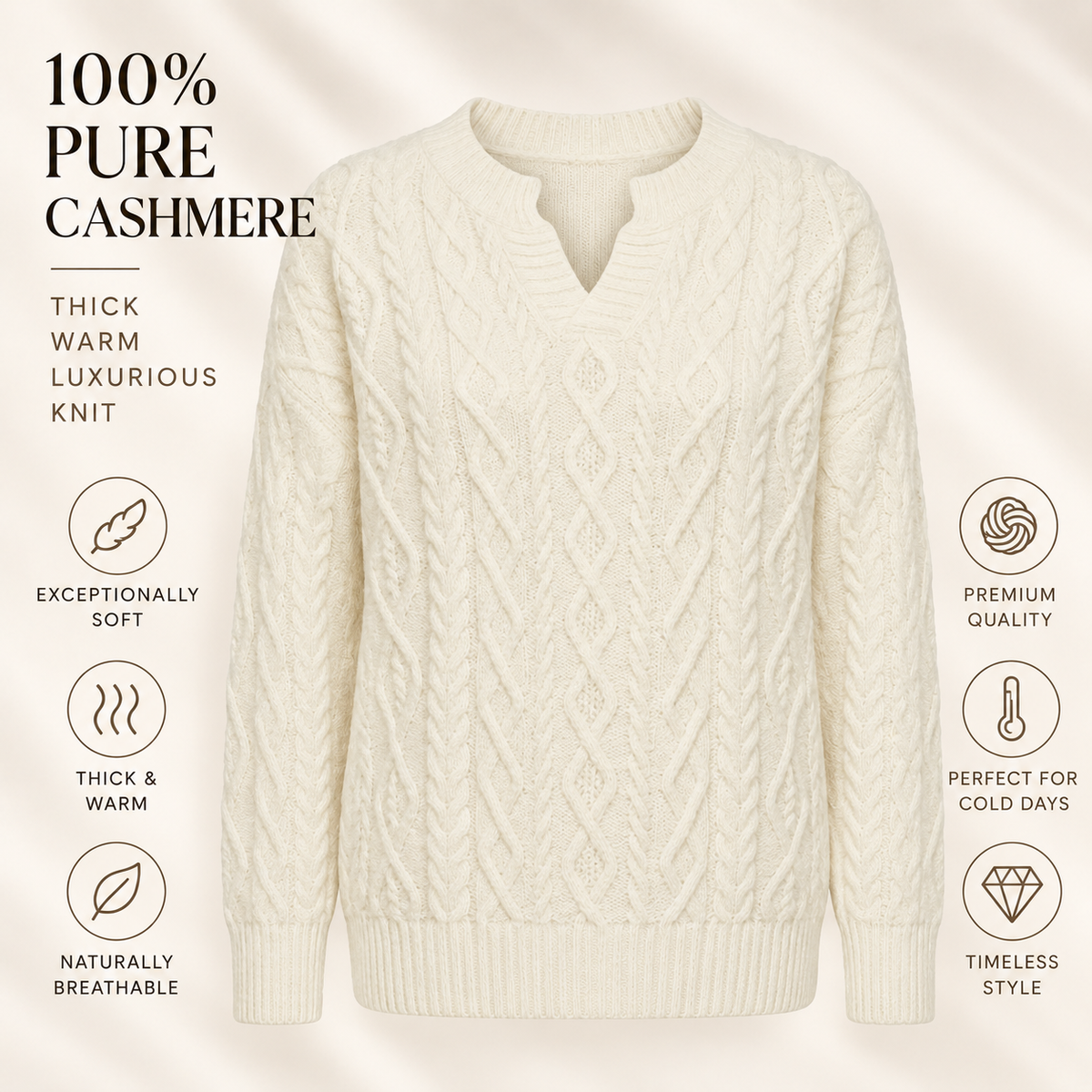 Women’s 100% Pure Cashmere Sweater – Thick & Luxurious Knit