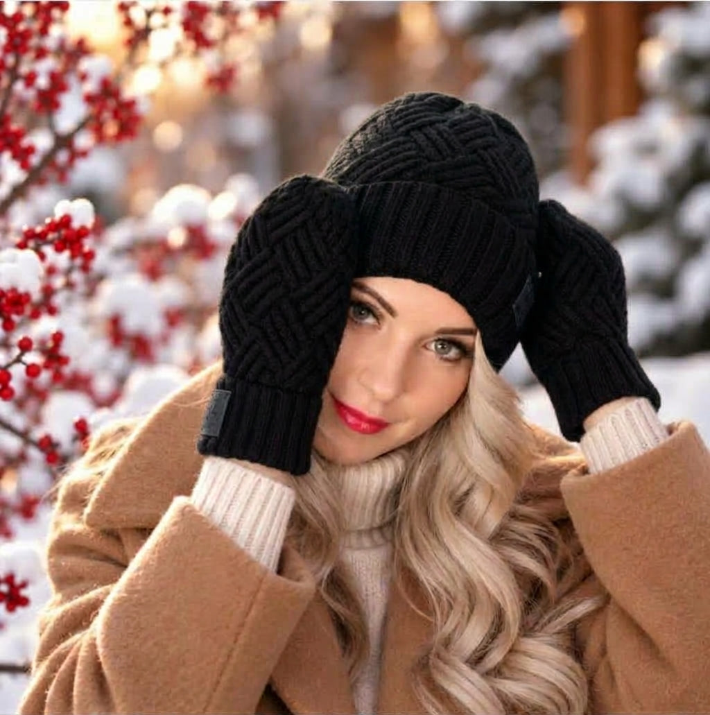black Cashmere mittens gloves for women