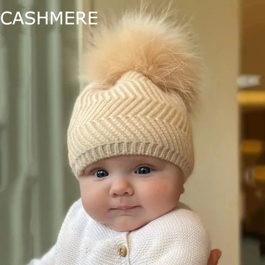 Baby cashmere hat, toddler beanie, kids winter bobble hat, gift for kids - BURGUNDY MODE