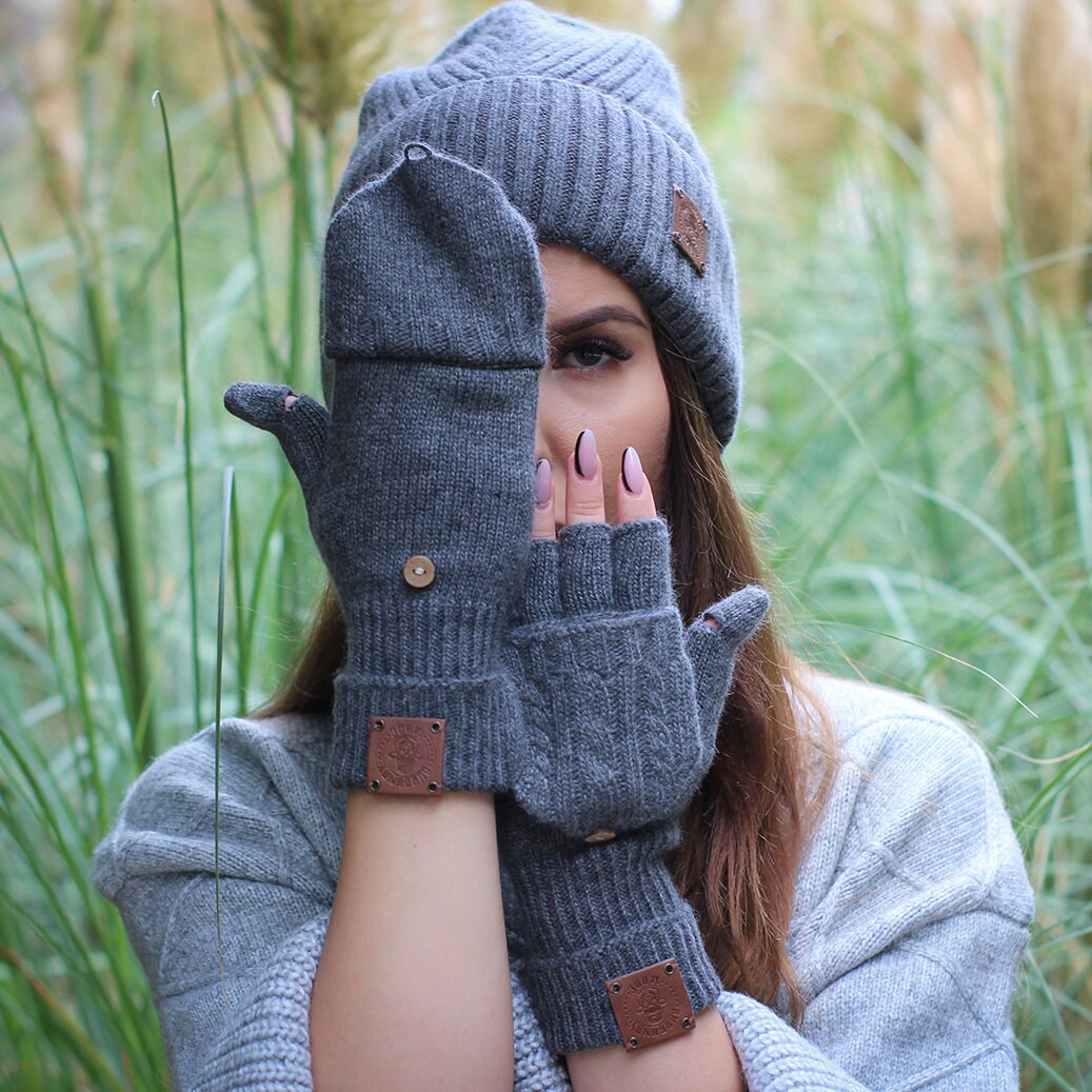 dark grey Cashmere Convertible Fingerless Gloves