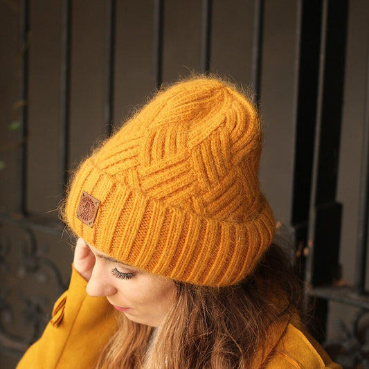 yellow Women’s Cashmere Knit Beanie – Soft & Warm Winter Hat
