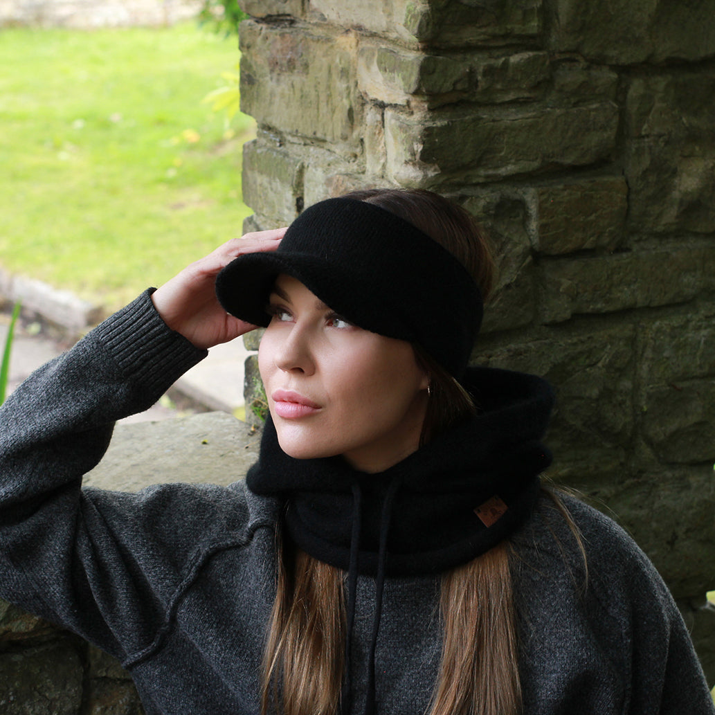 blackCashmere Peak Headband for Women | Warm Winter Ear Warmer | Soft Knit Visor Hairband | Cozy Gift for Her 