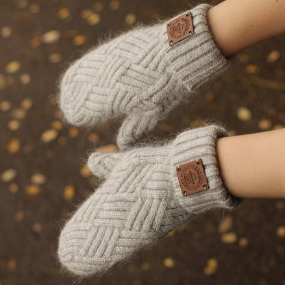 grey  Cashmere mittens gloves for women,