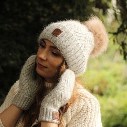 grey Cashmere mittens gloves for women,