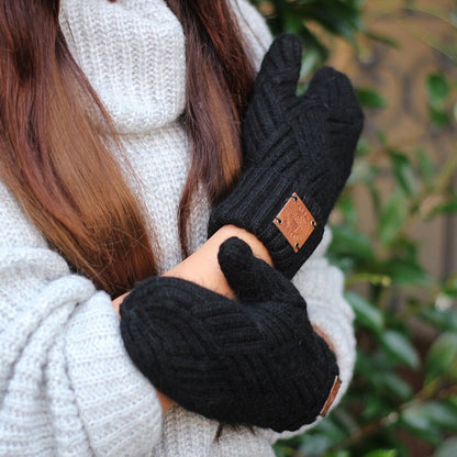 black  Cashmere mittens gloves for women,