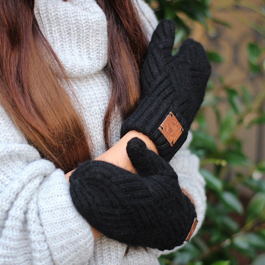 black  Cashmere mittens gloves for women,