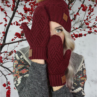 burgundy  Cashmere mittens gloves for women,