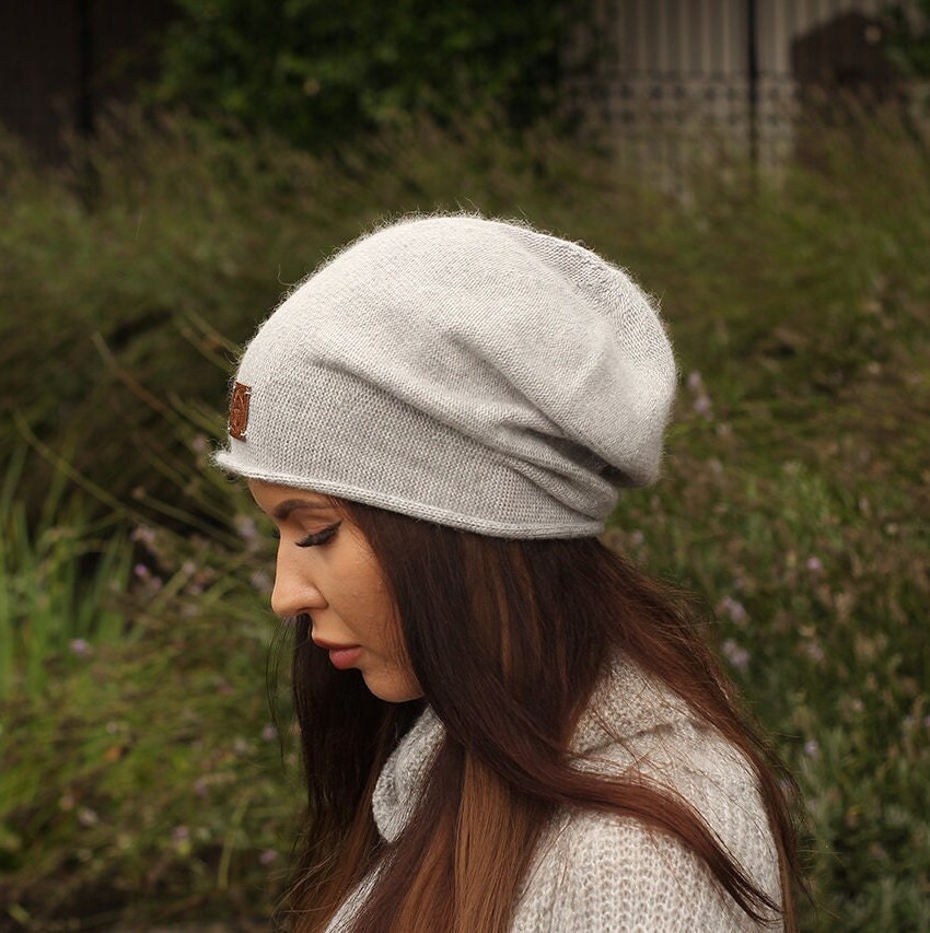 light grey Cashmere women's slouchy hat
