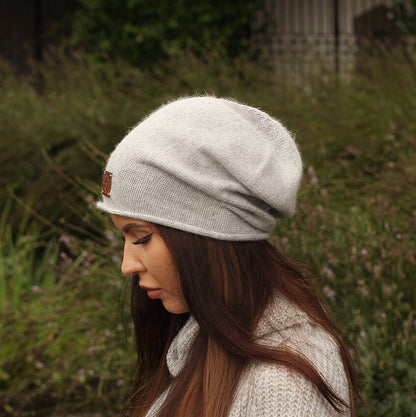 light grey Cashmere women's slouchy hat