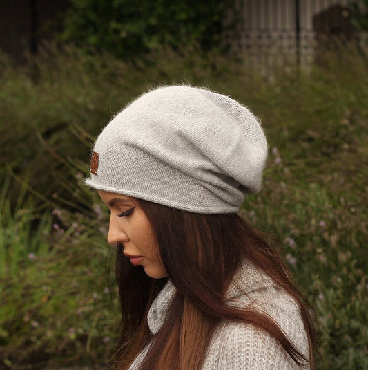 light grey Cashmere women's slouchy hat