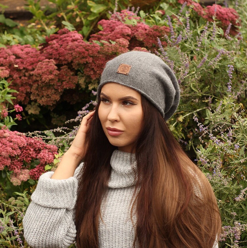 dark grey Cashmere women's slouchy hat