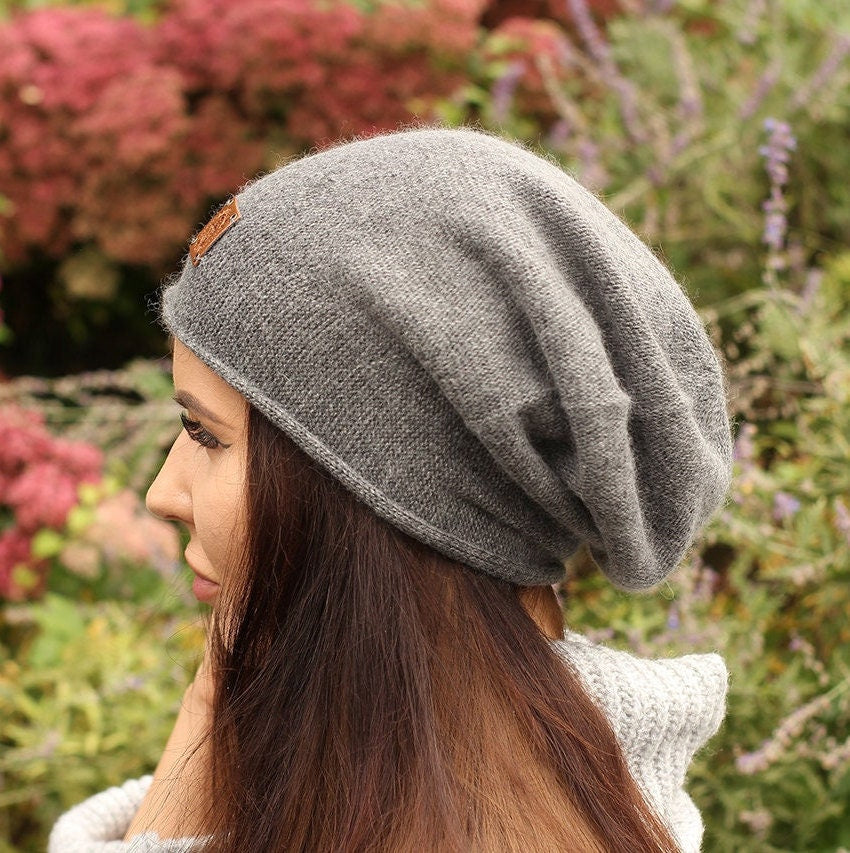 dark grey Cashmere women's slouchy hat