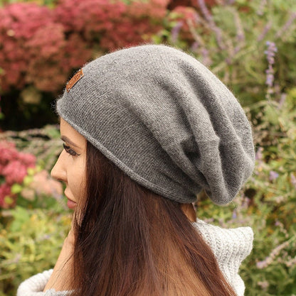 dark grey Cashmere women's slouchy hat