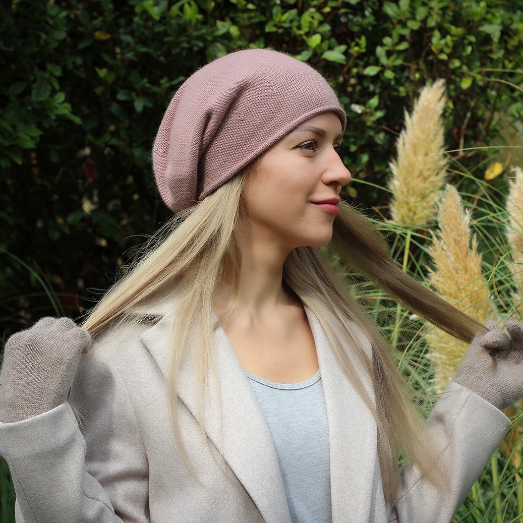 brown Cashmere women's slouchy hat